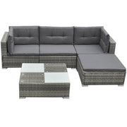 5 pcs conjunto lounge de jardim c/ almofadões vime PE cinzento