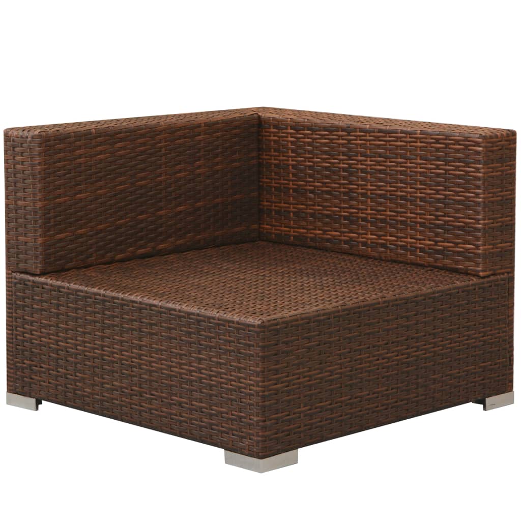3 pcs conjunto lounge jardim c/ almofadões vime PE castanho