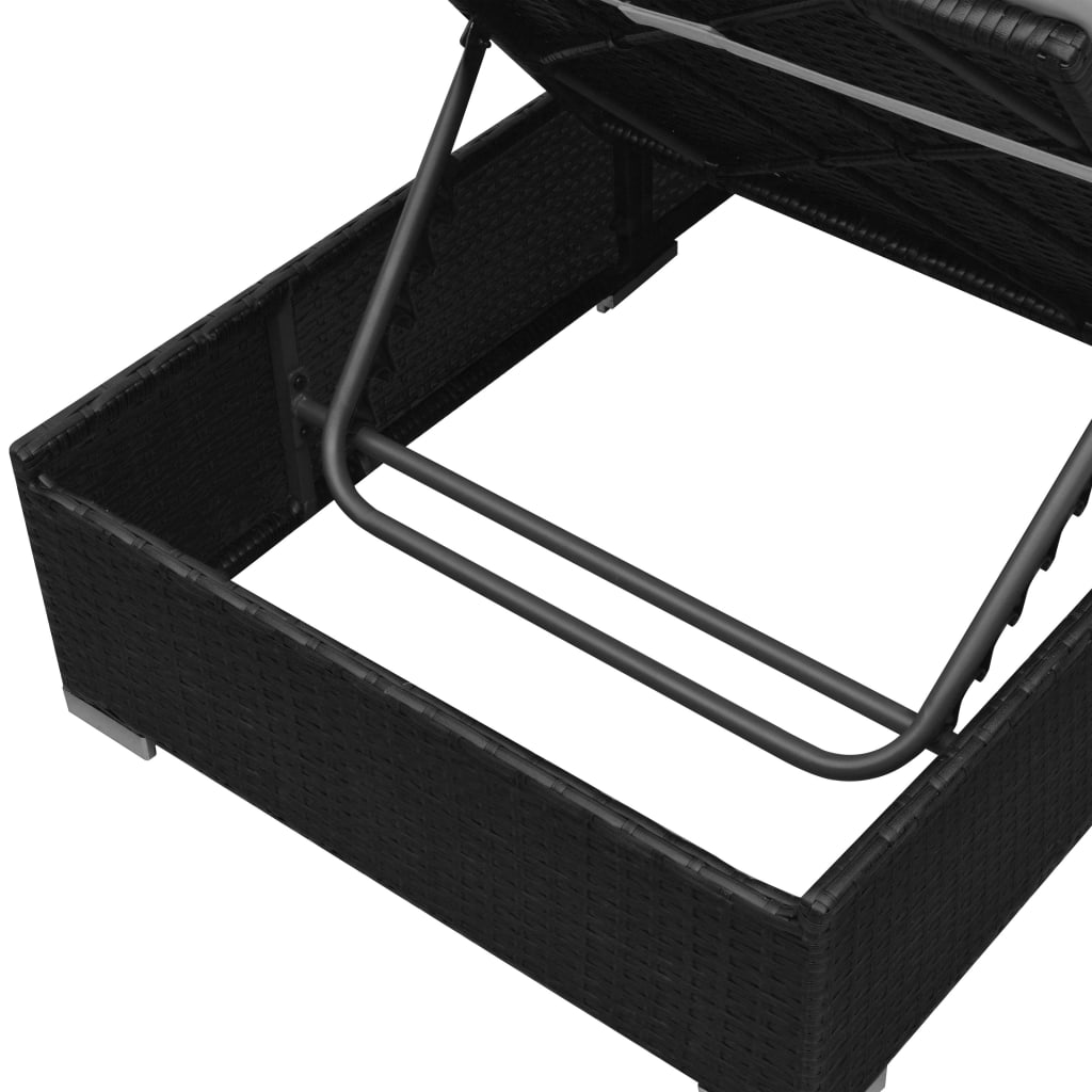 3 pcs conjunto lounge de jardim c/ almofadões vime PE preto