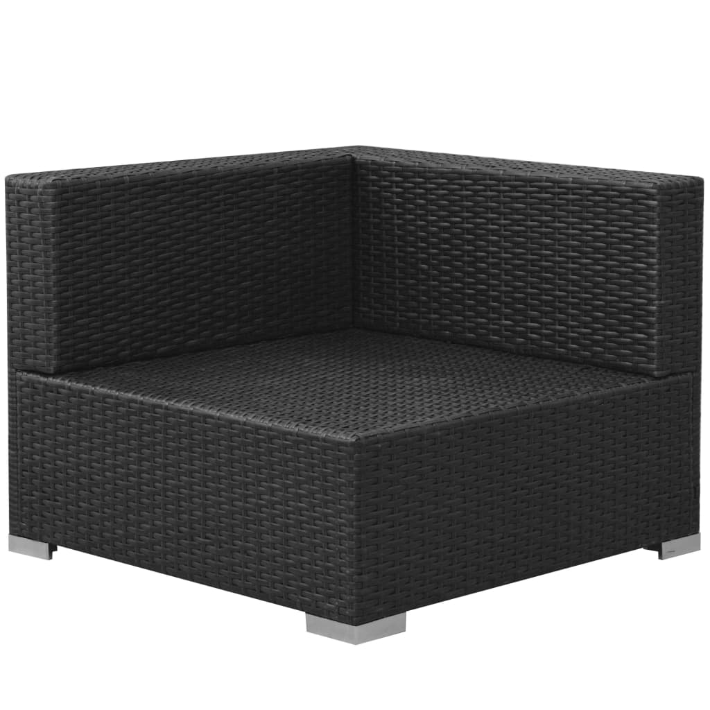 3 pcs conjunto lounge de jardim c/ almofadões vime PE preto