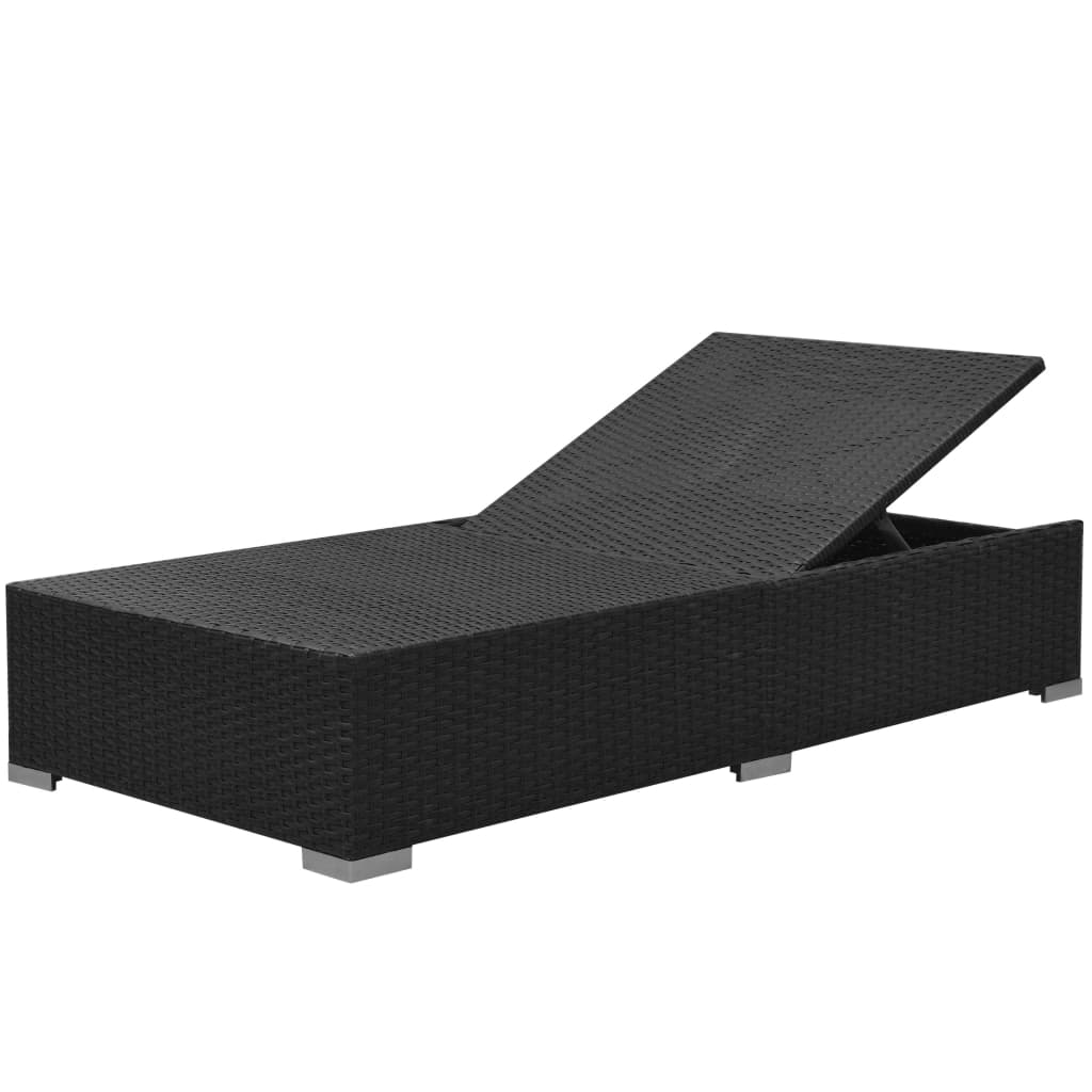 3 pcs conjunto lounge de jardim c/ almofadões vime PE preto