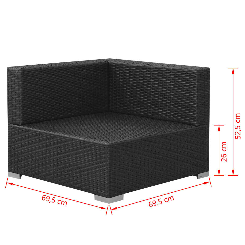 3 pcs conjunto lounge de jardim c/ almofadões vime PE preto