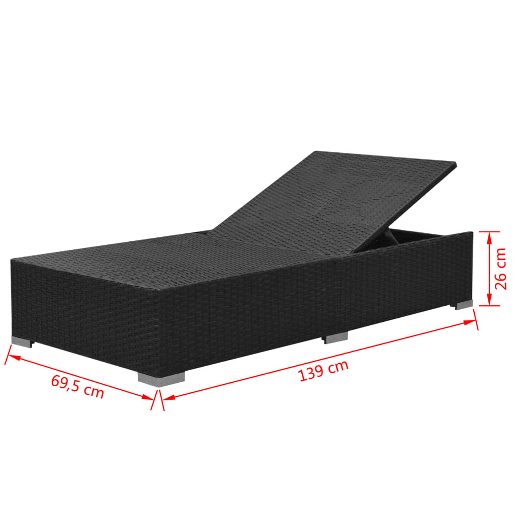 3 pcs conjunto lounge de jardim c/ almofadões vime PE preto