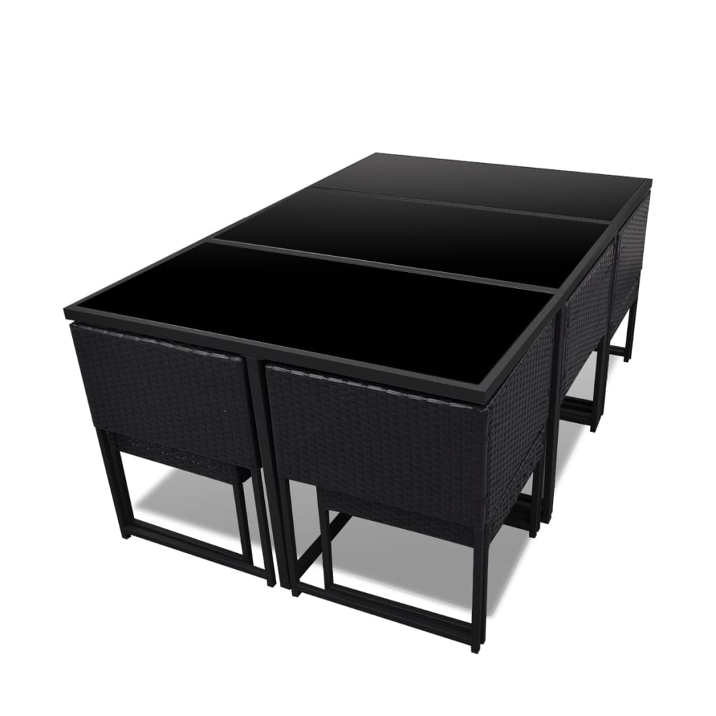 11 pcs conjunto jantar exterior com almofadões vime PE preto