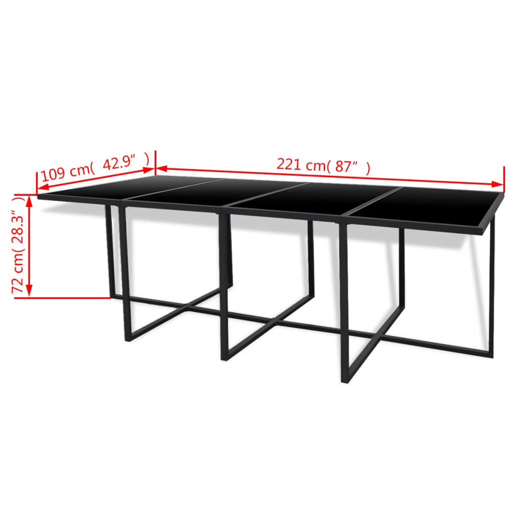 13 pcs conjunto jantar exterior com almofadões vime PE preto