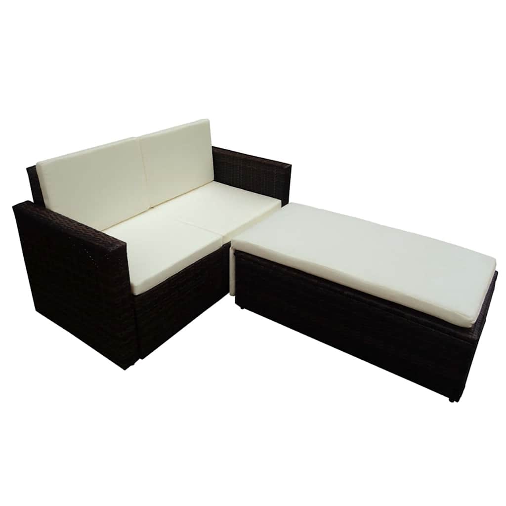 2 pcs conjunto lounge de jardim c/ almofadões vime PE castanho