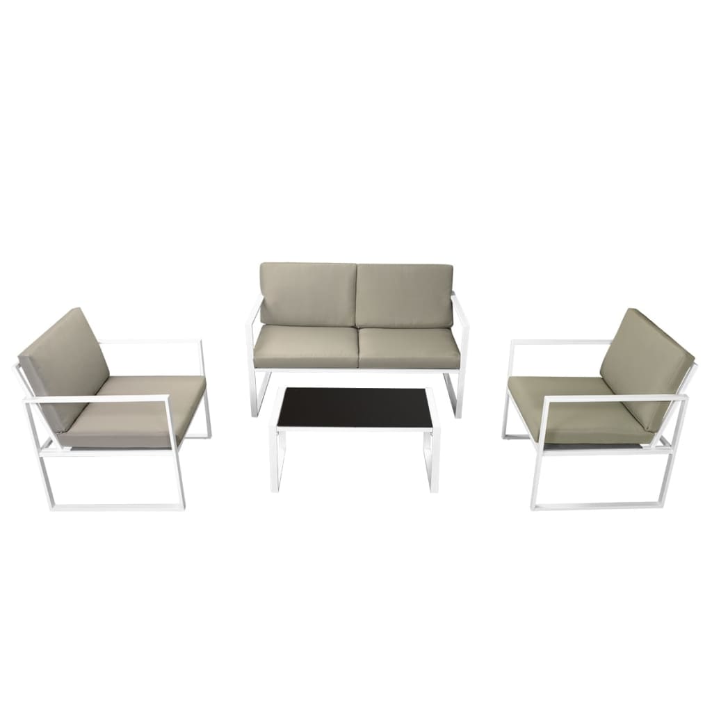 4 pcs conjunto lounge de jardim c/ almofadões aço branco