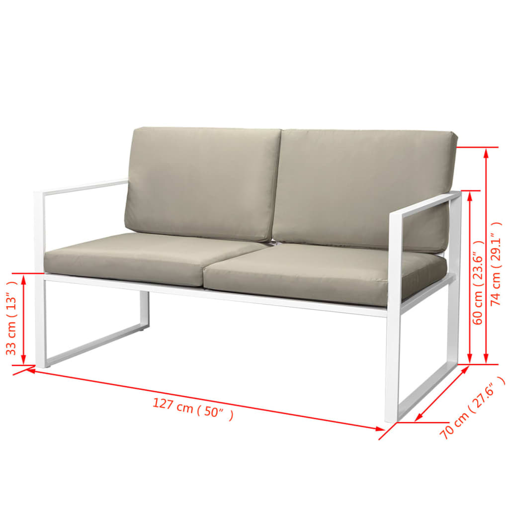 4 pcs conjunto lounge de jardim c/ almofadões aço branco