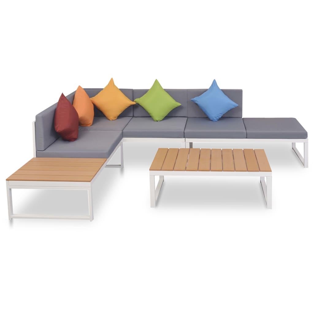 4 pcs conjunto lounge p/ jardim com almofadas alumínio e WPC