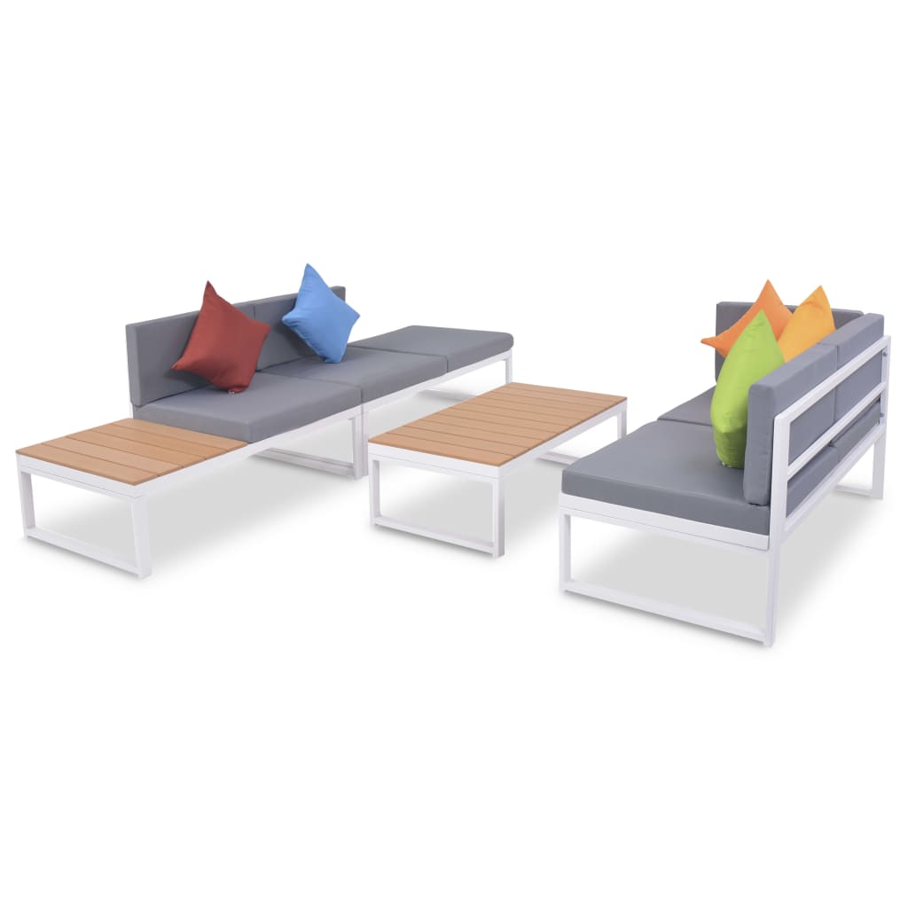 4 pcs conjunto lounge p/ jardim com almofadas alumínio e WPC