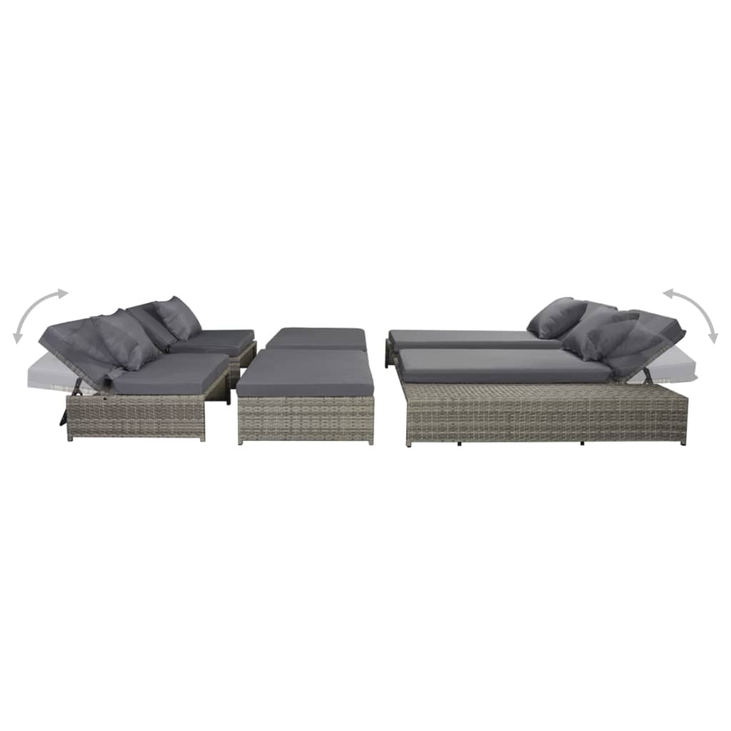 5 pcs conjunto lounge de jardim c/ almofadões vime PE cinzento