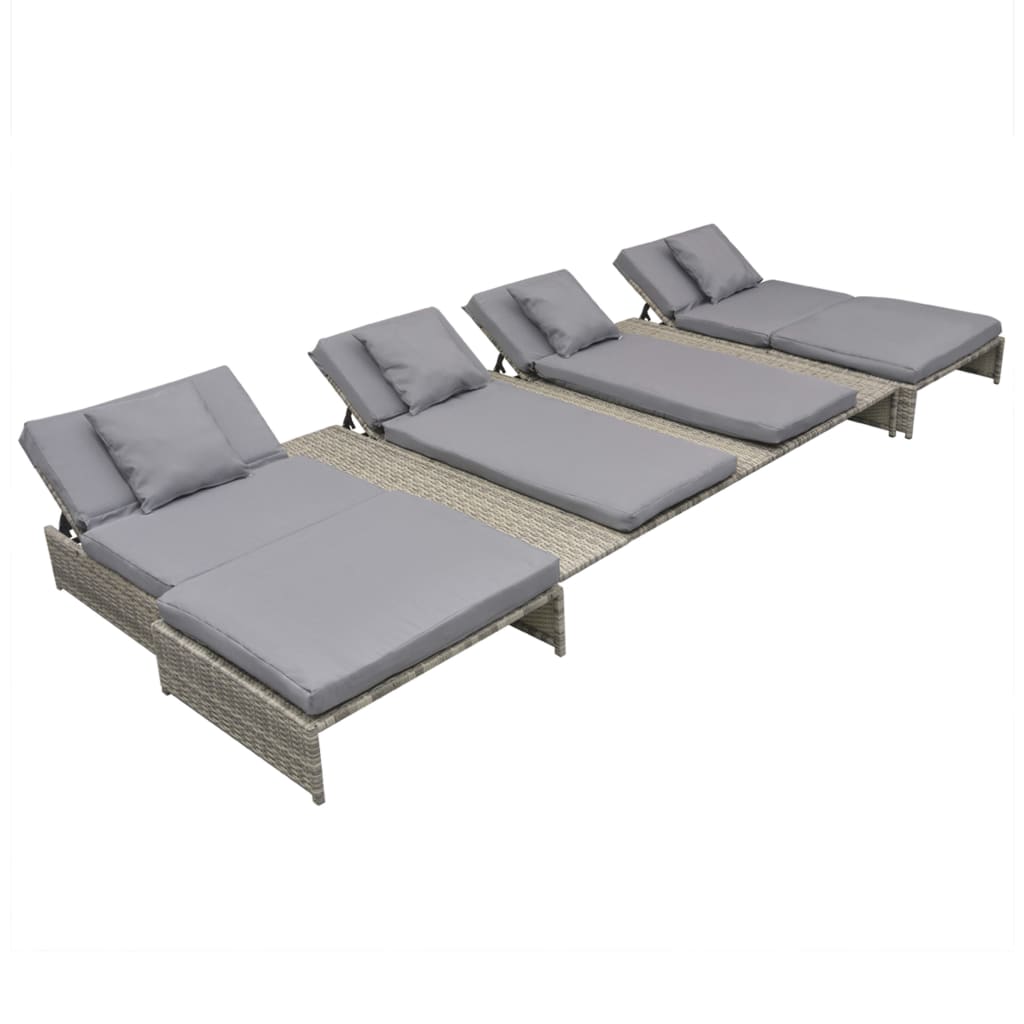 5 pcs conjunto lounge de jardim c/ almofadões vime PE cinzento