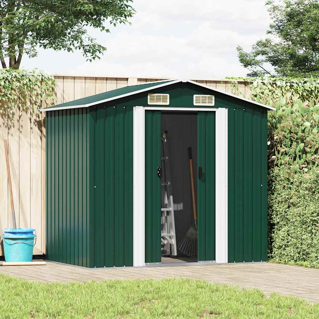 Abrigo de jardim metal verde 204x132x186 cm
