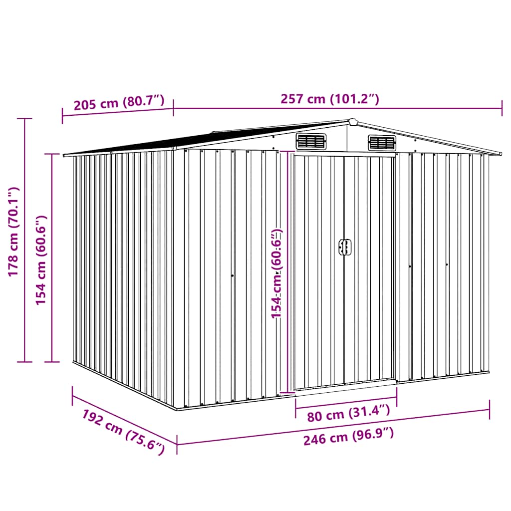 Abrigo de jardim metal verde 257x205x178 cm
