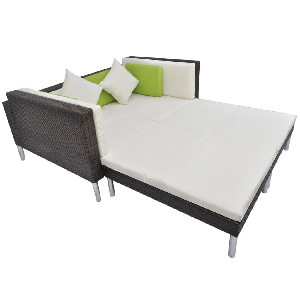 4 pcs conjunto lounge jardim c/ almofadões vime PE castanho