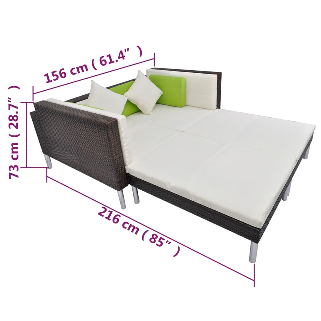 4 pcs conjunto lounge jardim c/ almofadões vime PE castanho