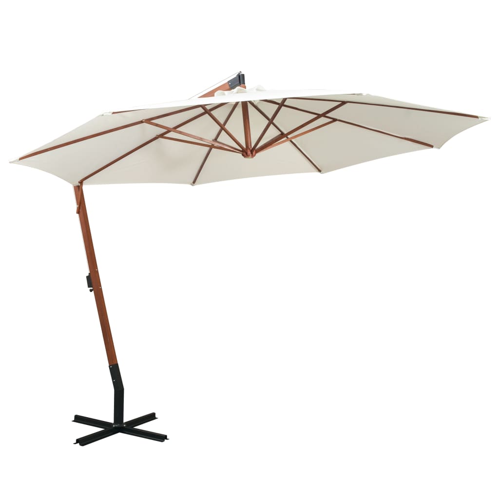 Guarda-sol suspenso com poste de madeira 350 cm branco