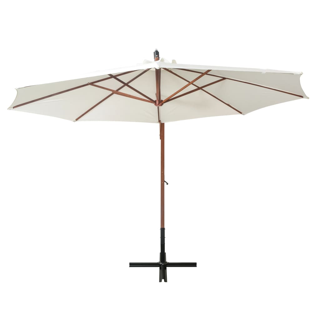 Guarda-sol suspenso com poste de madeira 350 cm branco