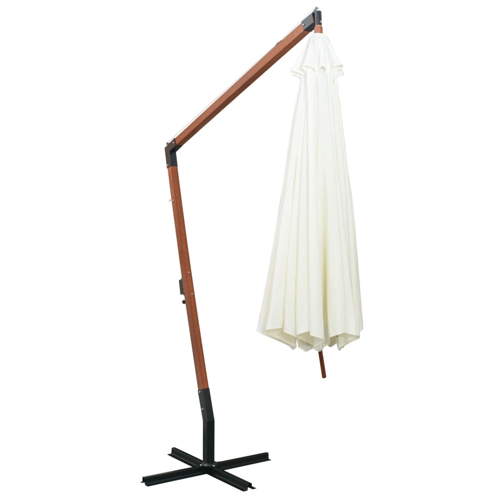 Guarda-sol suspenso com poste de madeira 350 cm branco