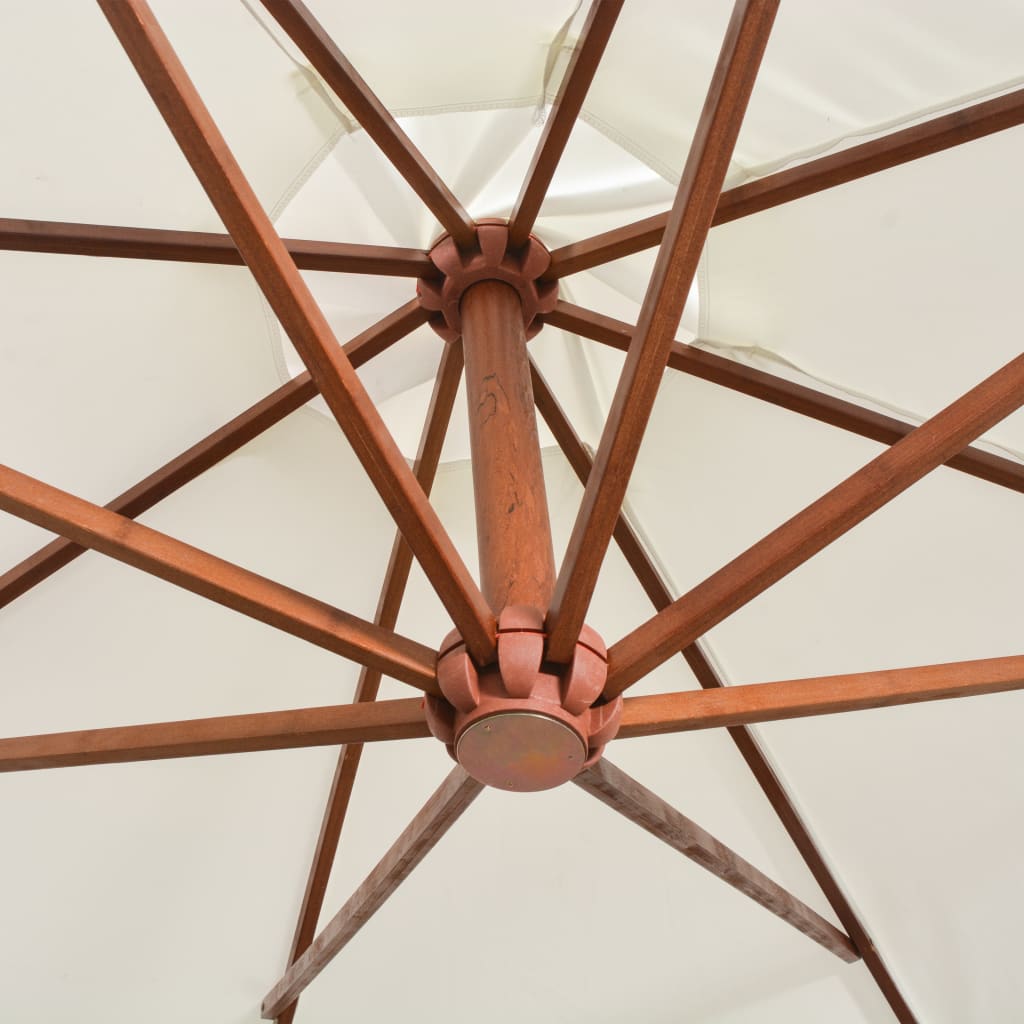 Guarda-sol suspenso com poste de madeira 350 cm branco