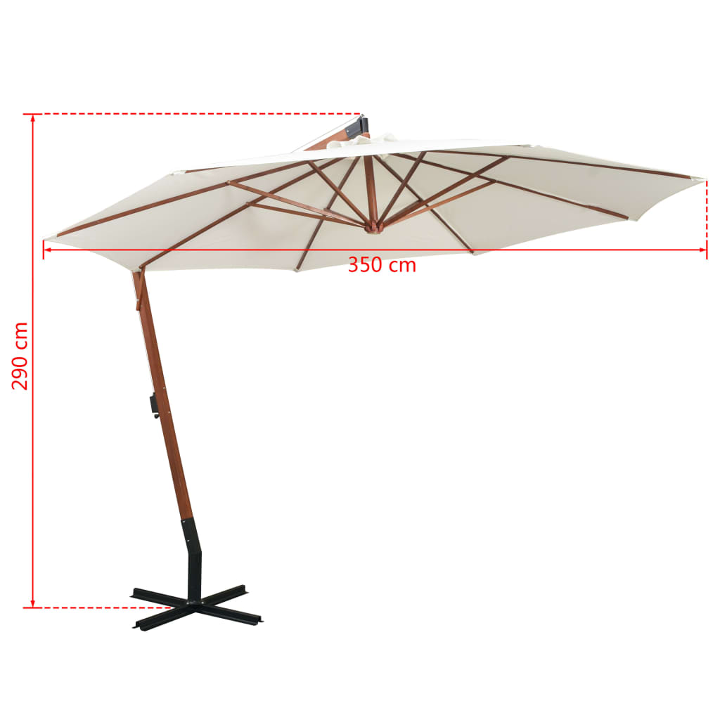Guarda-sol suspenso com poste de madeira 350 cm branco