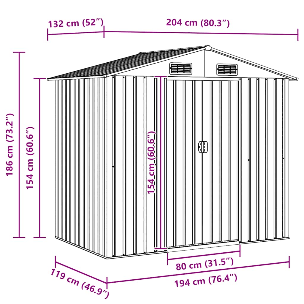 Abrigo de jardim metal cinzento 204x132x186 cm