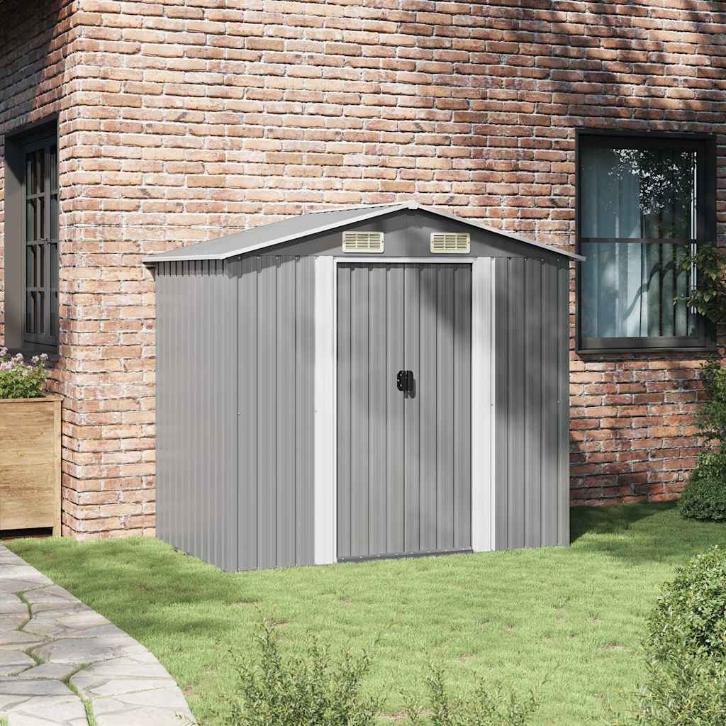 Abrigo de jardim metal cinzento 204x132x186 cm
