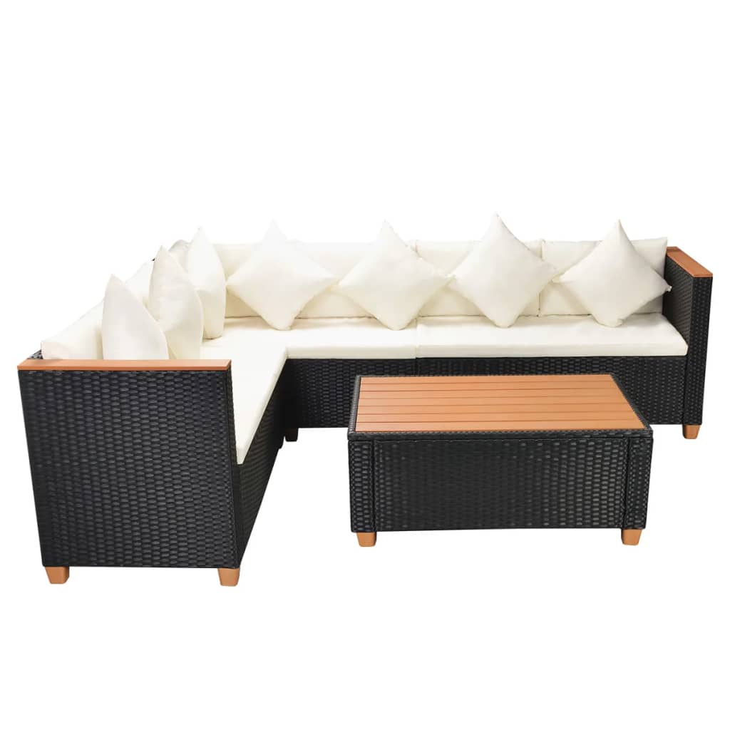 4 pcs conjunto lounge de jardim c/ almofadões vime PE preto