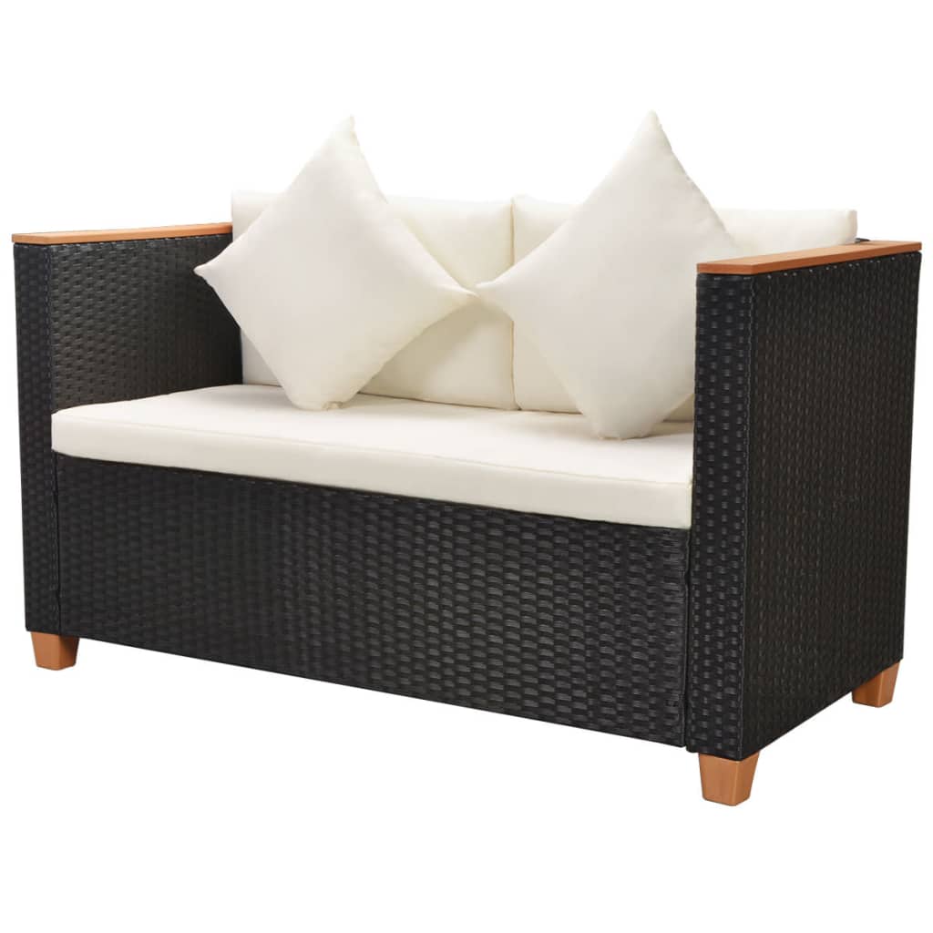 5 pcs conjunto lounge de jardim c/ almofadões vime PE preto