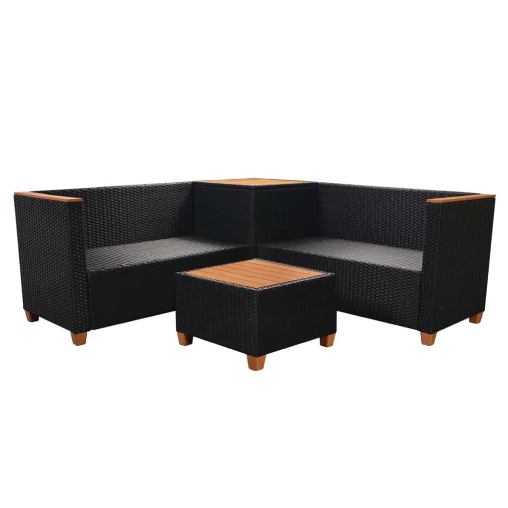 4 pcs conjunto lounge de jardim c/ almofadões vime PE preto