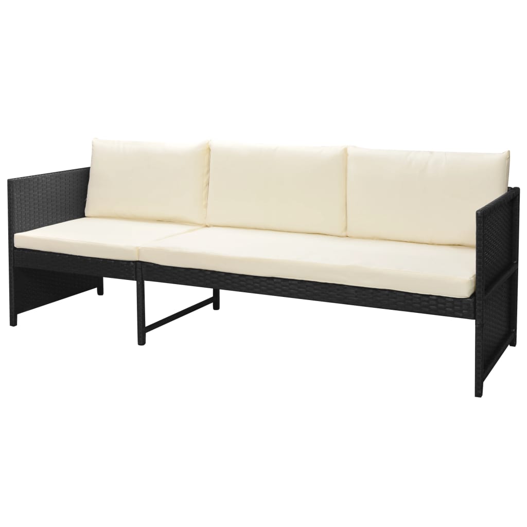 6 pcs conjunto lounge de jardim c/ almofadões vime PE preto