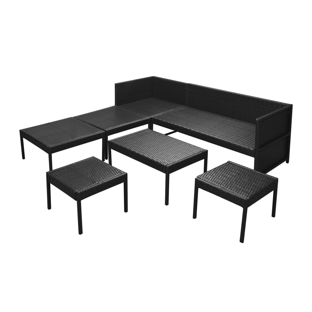 6 pcs conjunto lounge de jardim c/ almofadões vime PE preto