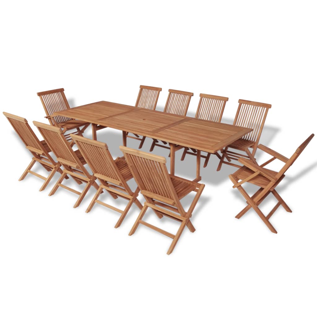 11 pcs conjunto jantar jardim c/ cadeiras dobráveis teca maciça