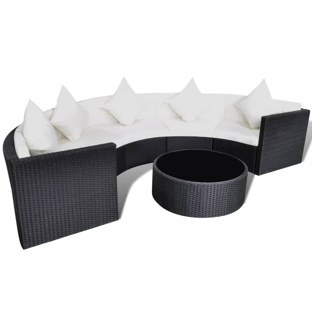 6 pcs conjunto lounge de jardim c/ almofadões vime PE preto