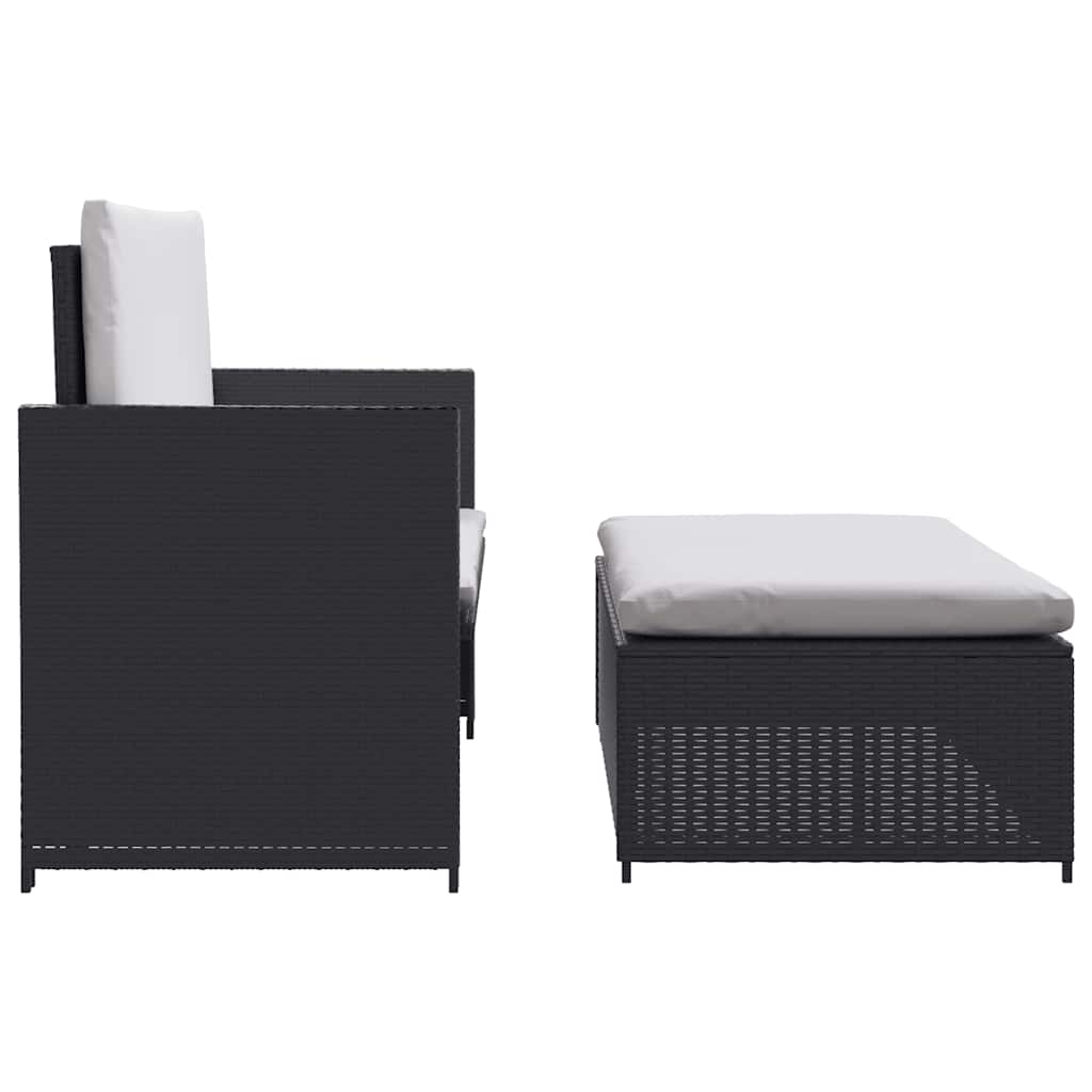 2 pcs conjunto lounge de jardim c/ almofadões vime PE preto