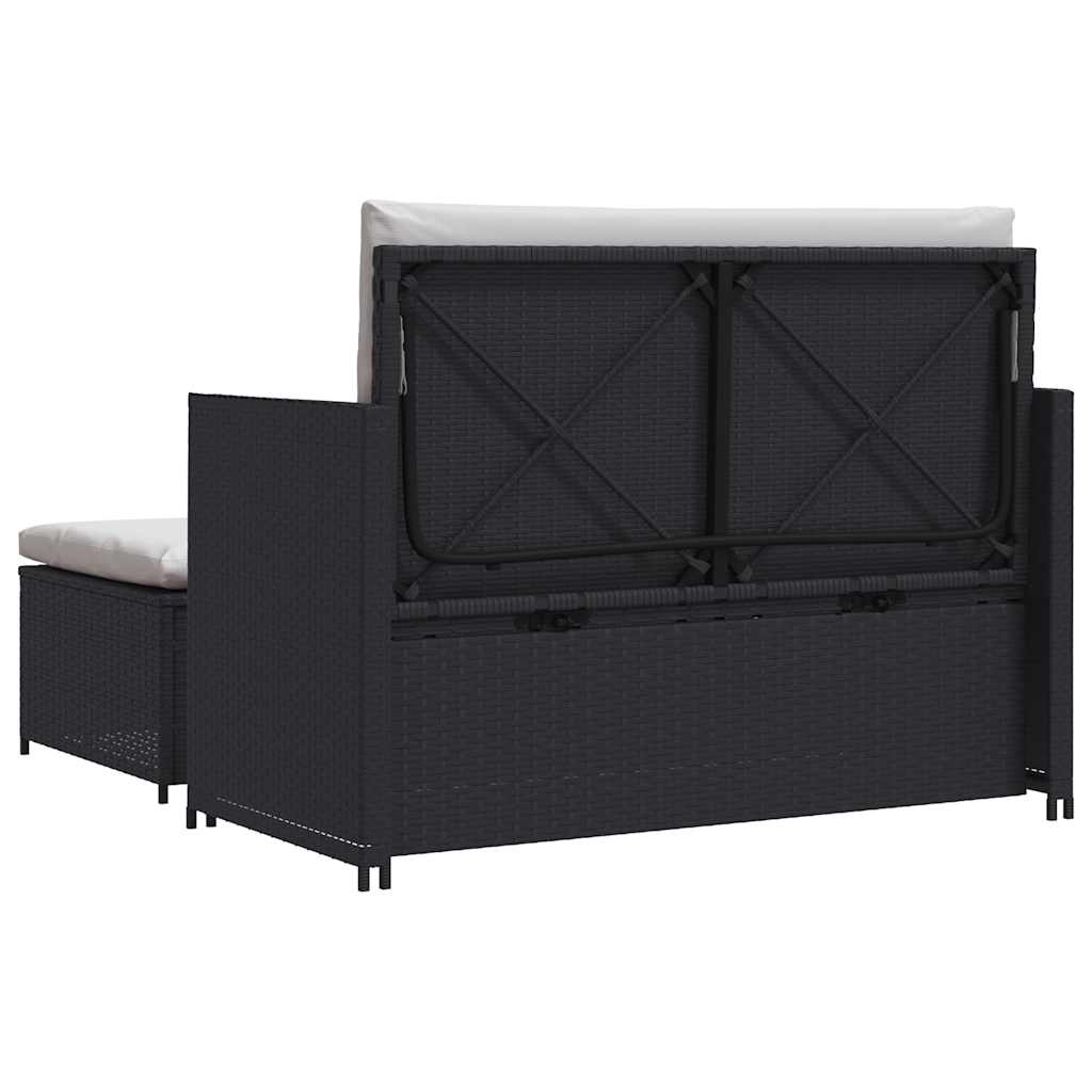 2 pcs conjunto lounge de jardim c/ almofadões vime PE preto