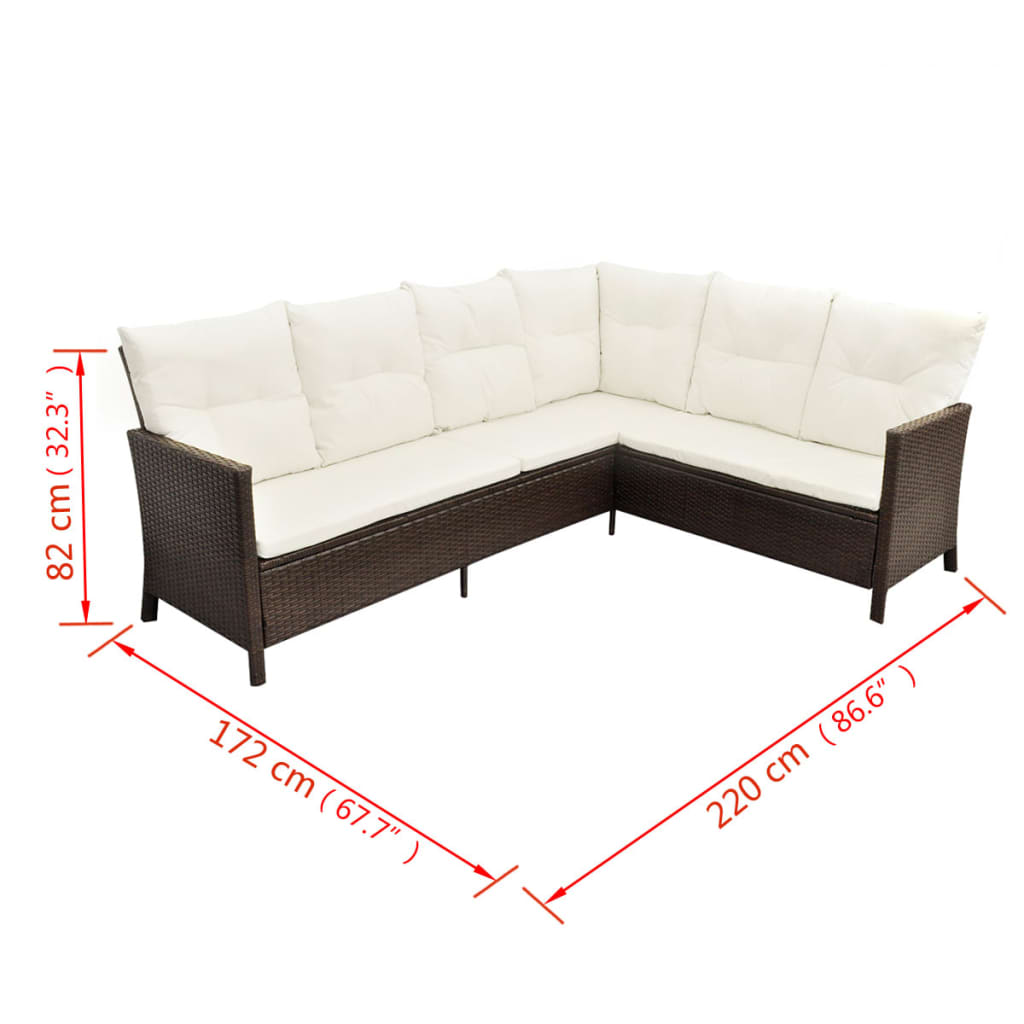 4 pcs conjunto lounge jardim c/ almofadões vime PE castanho