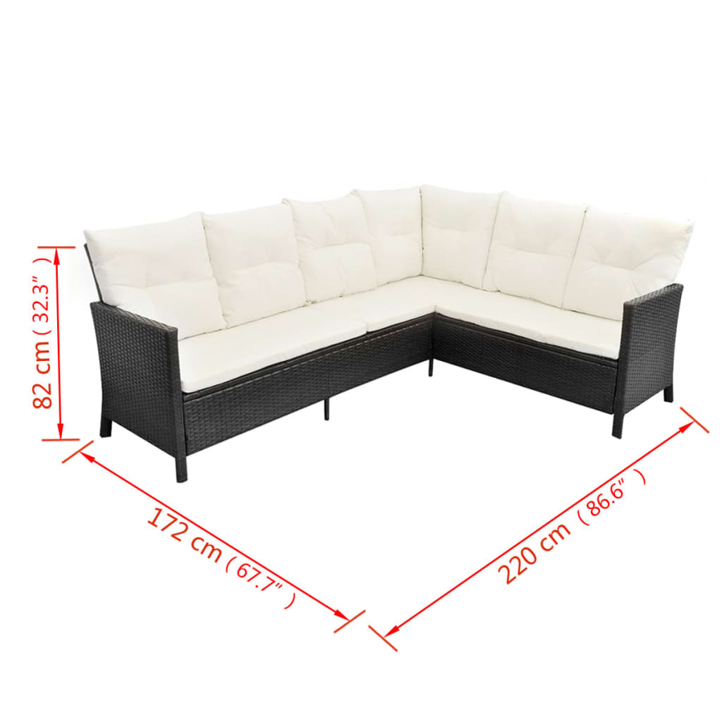 4 pcs conjunto lounge de jardim c/ almofadões vime PE preto