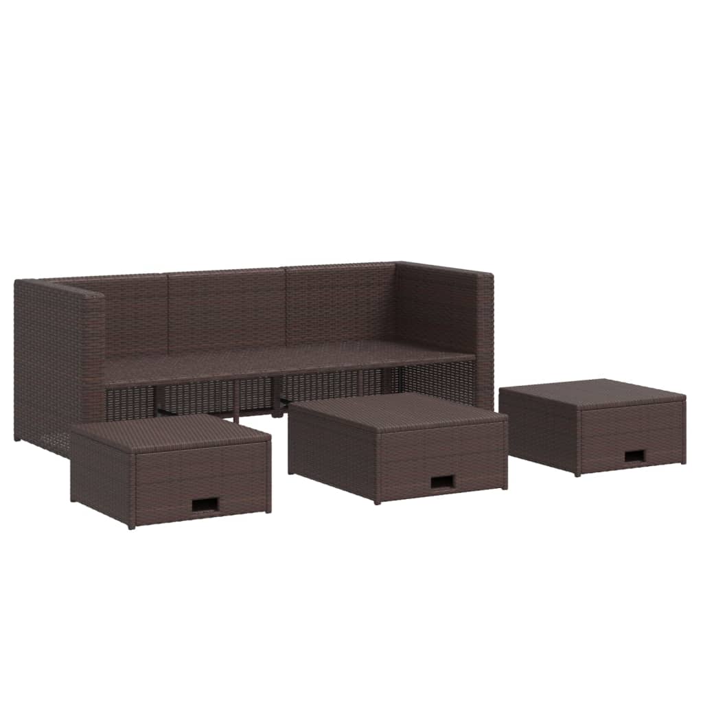 4 pcs conjunto lounge jardim c/ almofadões vime PE castanho