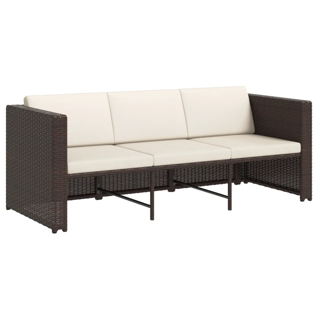 4 pcs conjunto lounge jardim c/ almofadões vime PE castanho