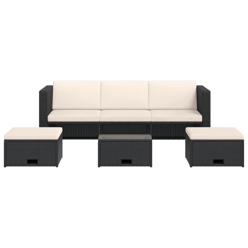 4 pcs conjunto lounge de jardim c/ almofadões vime PE preto