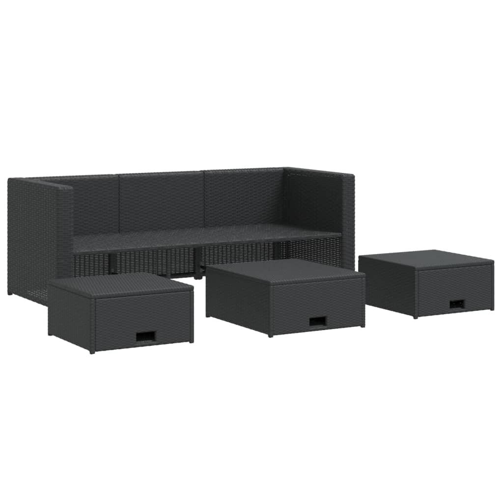4 pcs conjunto lounge de jardim c/ almofadões vime PE preto