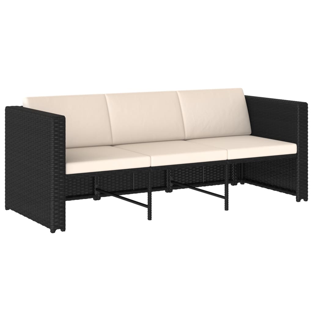 4 pcs conjunto lounge de jardim c/ almofadões vime PE preto