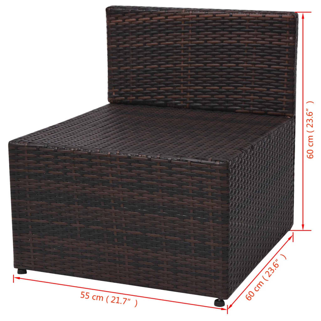 5 pcs conjunto lounge jardim c/ almofadões vime PE castanho