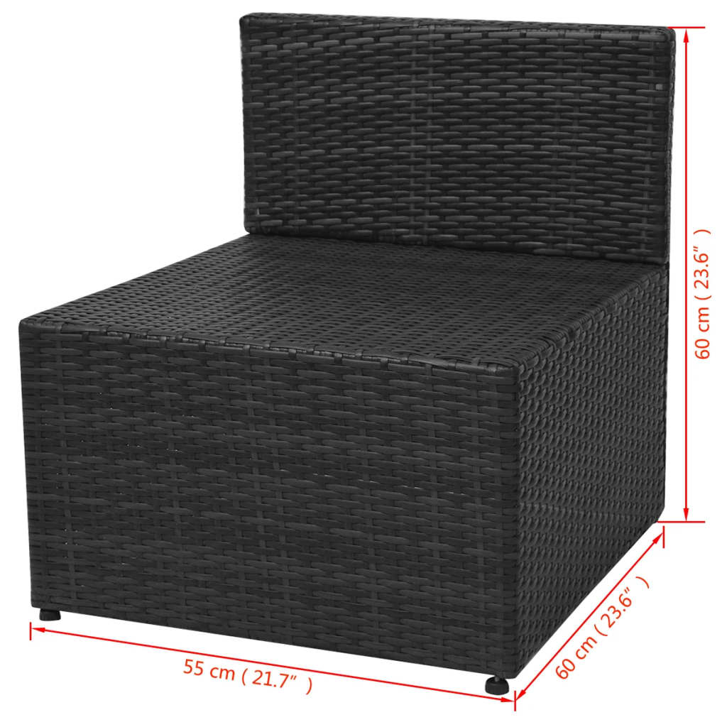 5 pcs conjunto lounge de jardim c/ almofadões vime PE preto