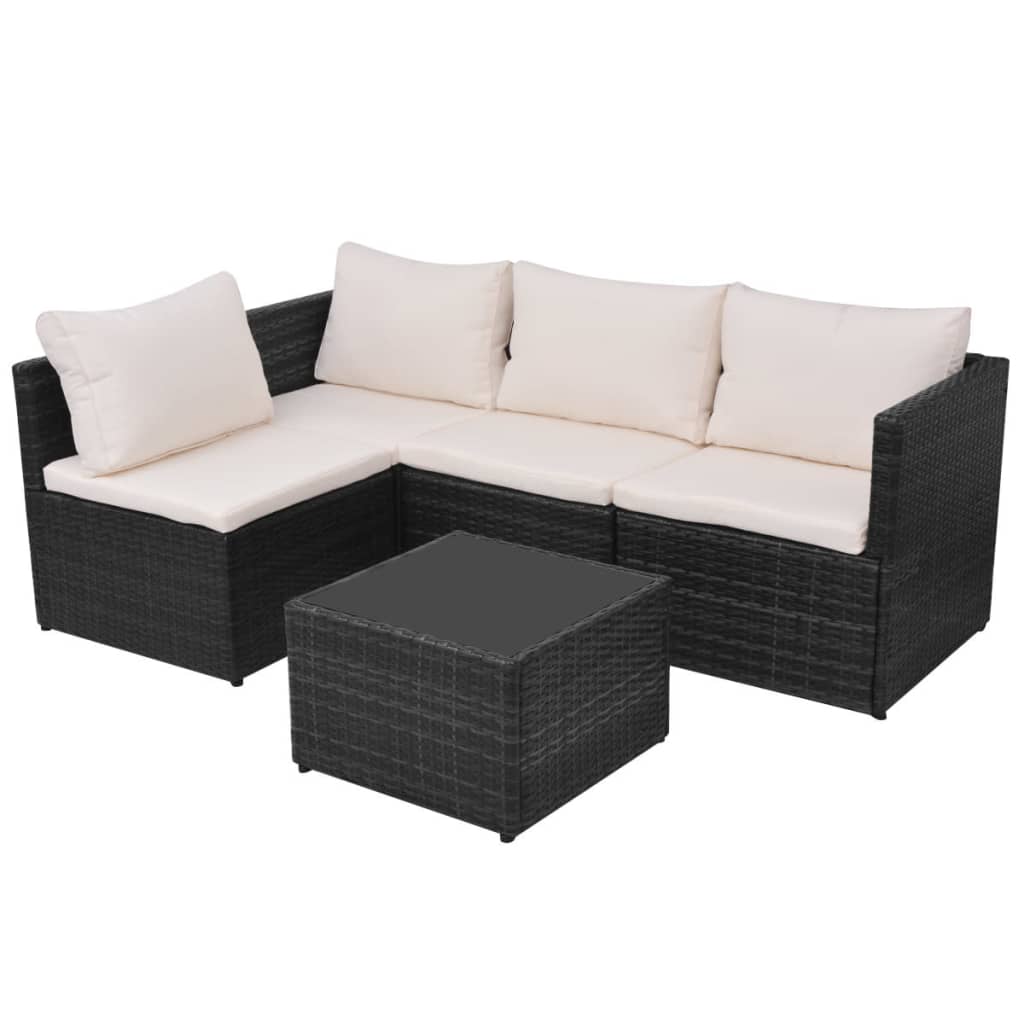 5 pcs conjunto lounge de jardim c/ almofadões vime PE preto