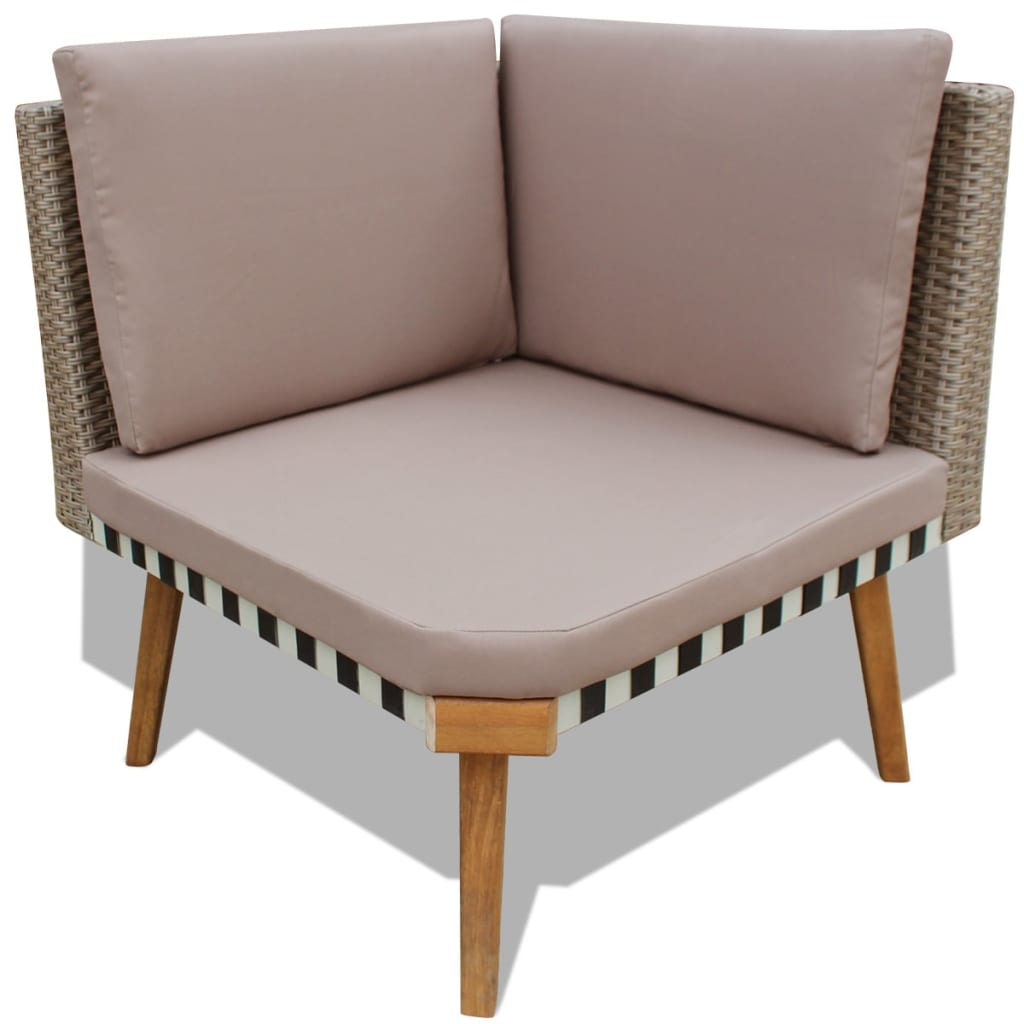 4 pcs conjunto lounge de jardim c/ almofadões vime PE cinzento