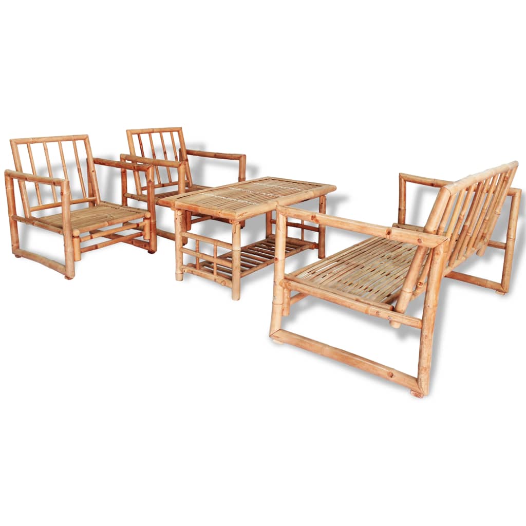 4 pcs conjunto lounge p/ jardim com almofadas bambu