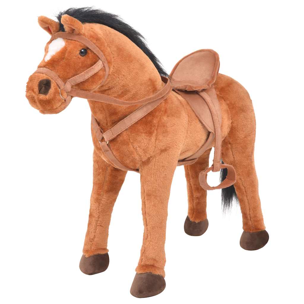 Cavalo de peluche de montar castanho