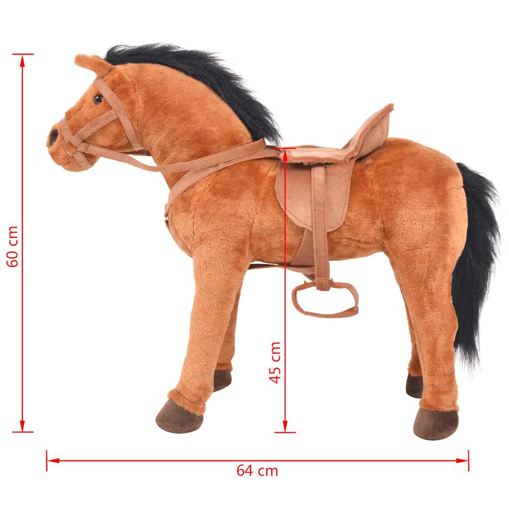 Cavalo de peluche de montar castanho